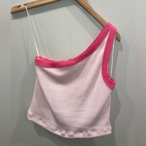 Urban Outfitters Pink Contrast Trim One Shoulder Cropped Tank Top Women’s Large